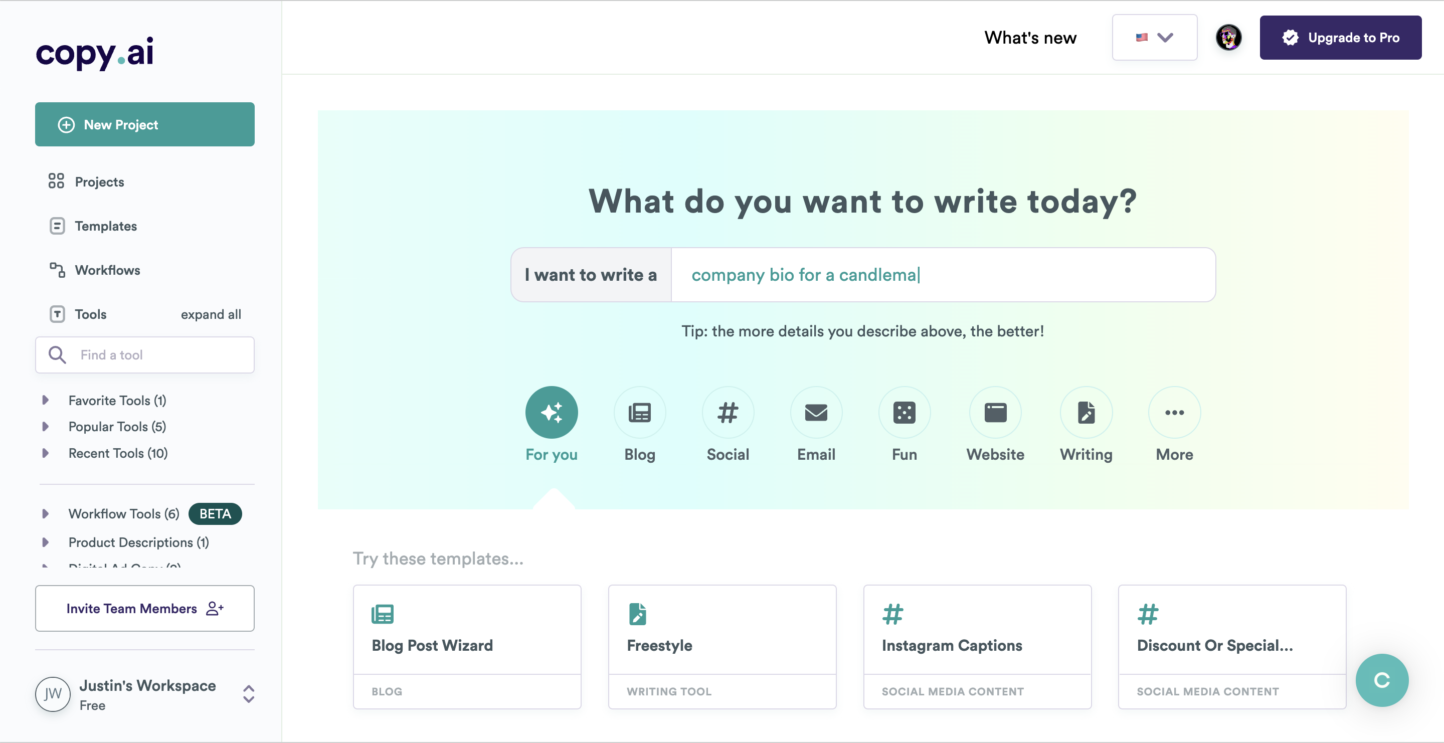Copy.ai AI writing assistant